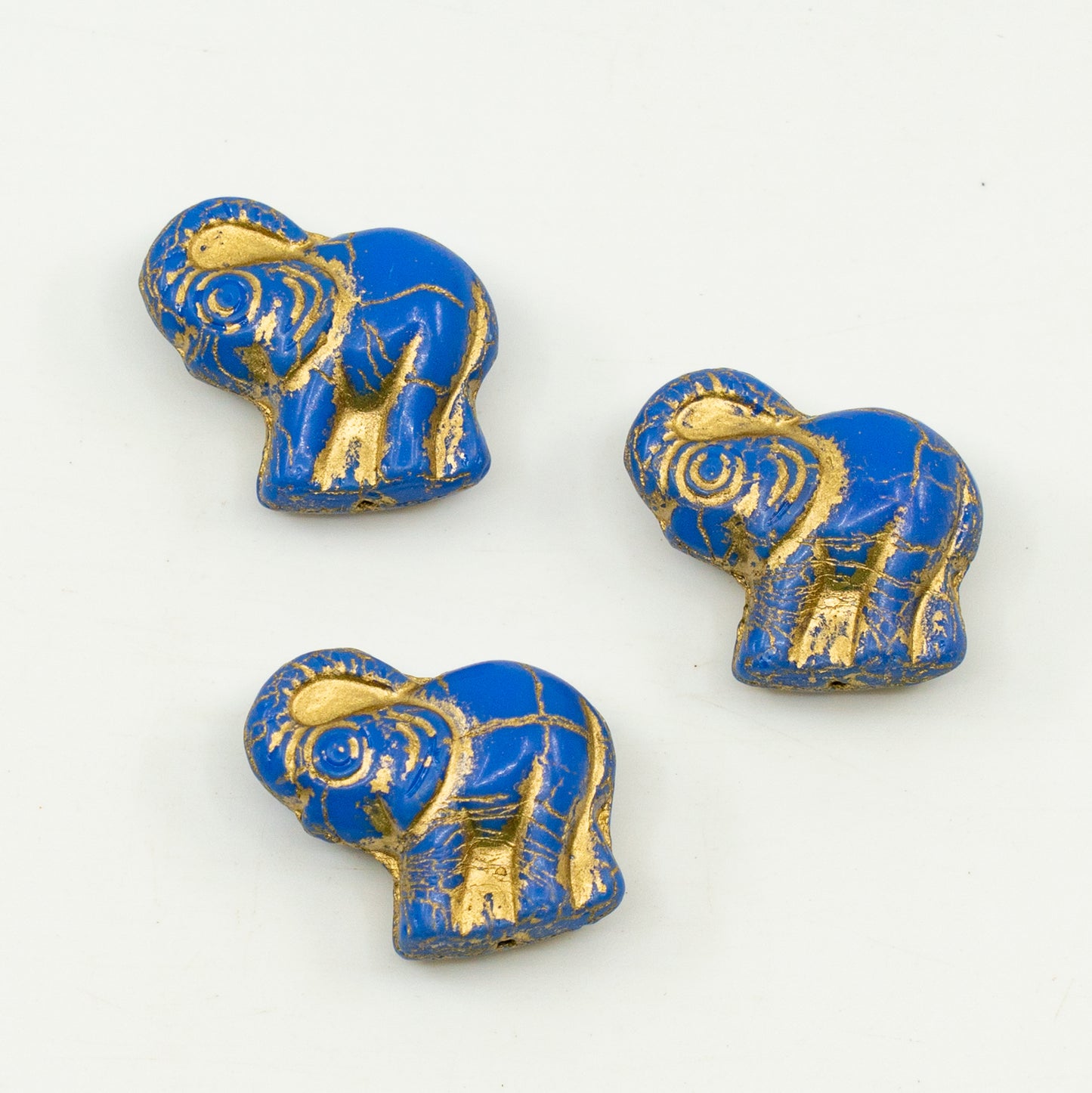 OUTLET 10 grams Elephant Beads, 20 x 21 mm, Opaque Blue Gold Lined (33050-54302), Glass, Czech Republic