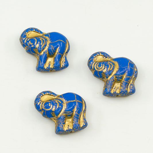 OUTLET 10 grams Elephant Beads, 20 x 21 mm, Opaque Blue Gold Lined (33050-54302), Glass, Czech Republic