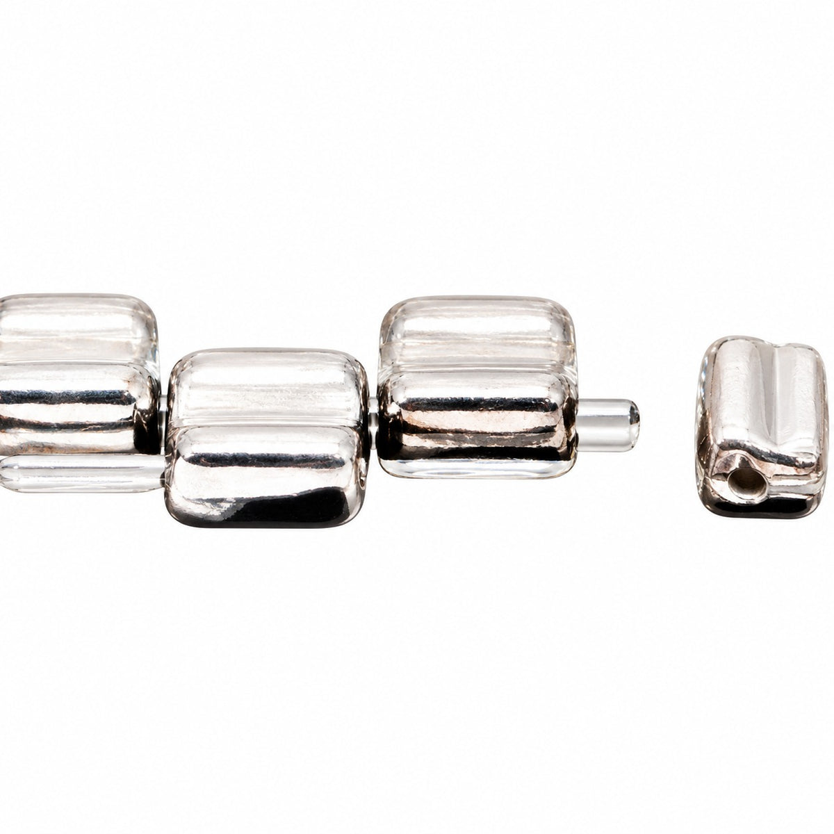Silky 2-Hole Square Beads, Black Crystal Silver Half Coating (23980-27001), Glass, Czech Republic