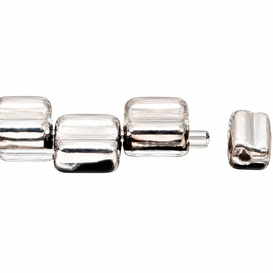 Silky 2-Hole Square Beads, Black Crystal Silver Half Coating (23980-27001), Glass, Czech Republic