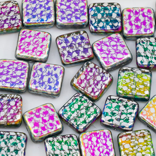 OUTLET 250g/50g Square Beads, 10 x 10 mm, Batika Mixed Colors 218 (BATIKA-MIX-218), Glass, Czech Republic