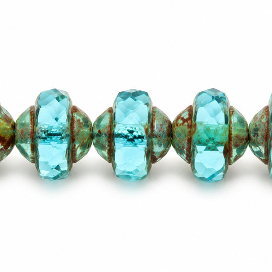 Faceted Special Cut Beads Ufo, Transparent Aqua Stain Strong (60010-86805), Glass, Czech Republic