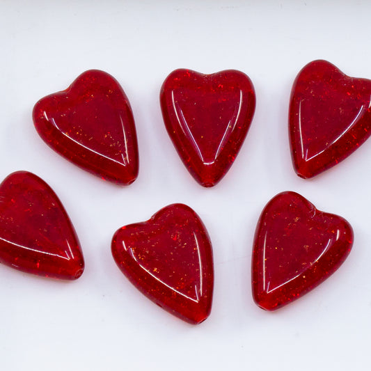 OUTLET 10 grams Elongated Heart Beads, 16 x 13 mm, Transparent Red Cracked (90090-85500), Glass, Czech Republic