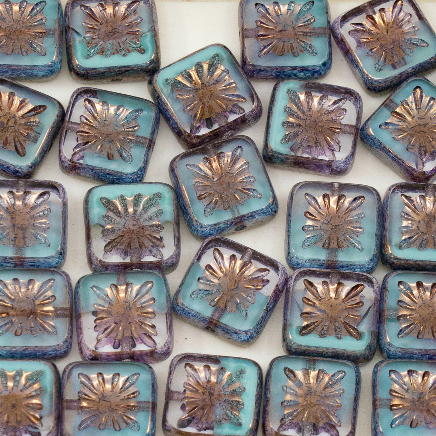 OUTLET 10 grams Table Cut Square Kiwi Beads, 10 x 10 mm, Crystal Blue Bronze (56217-14415), Glass, Czech Republic