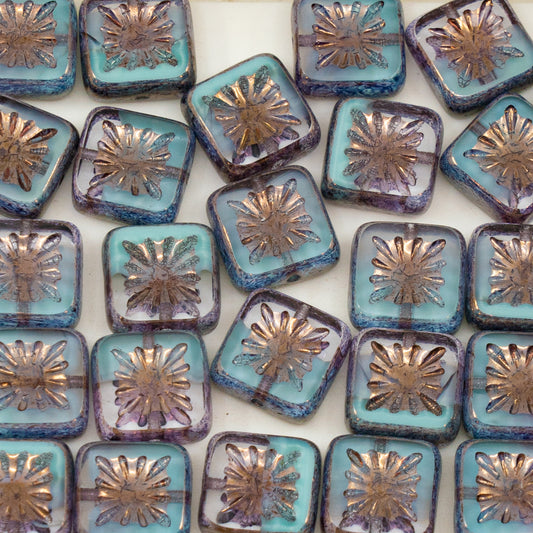 OUTLET 10 grams Table Cut Square Kiwi Beads, 10 x 10 mm, Crystal Blue Bronze (56217-14415), Glass, Czech Republic