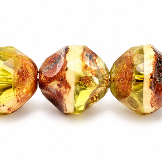 Special Cut Faceted Fire Polished Beads. Smashed, S0320 Stain Strong (s0320-86805), Glass, Czech Republic