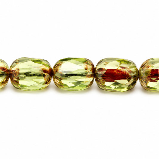 Faceted Fire Polished Beads Special Cut, Transparent Green Stain Strong (50400-86805), Glass, Czech Republic