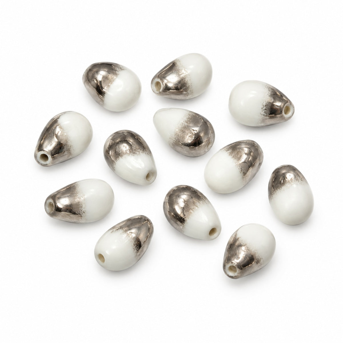Drop Beads, Chalk White Chrom (03000-27401), Glass, Czech Republic