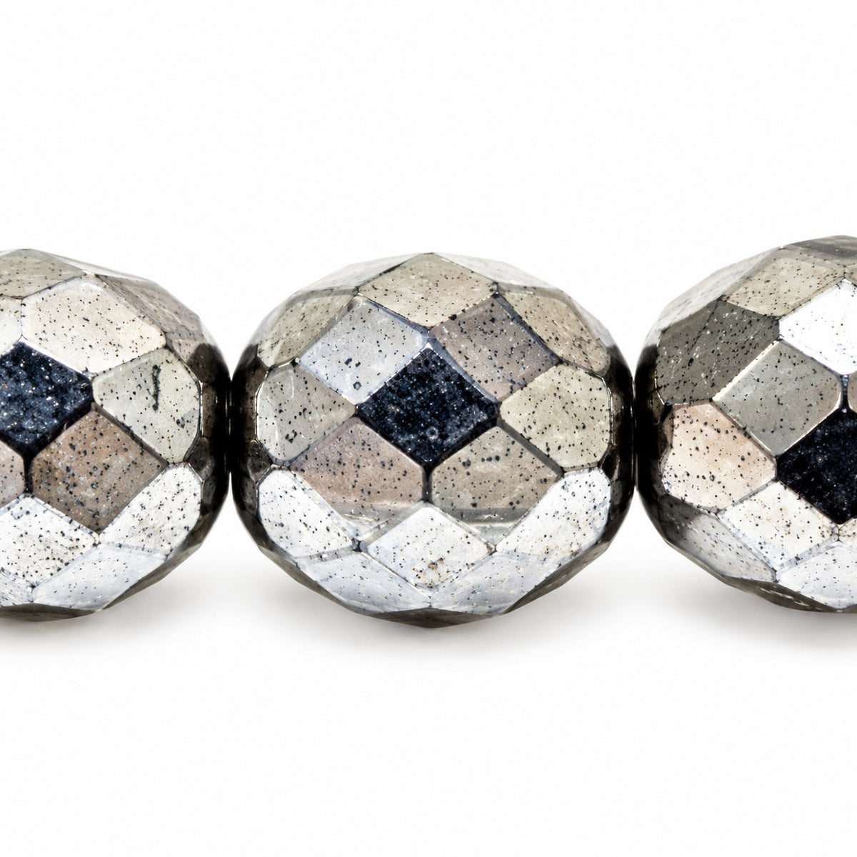 Faceted Round Fire Polished Beads, Black Hematite (23980-14400), Glass, Czech Republic