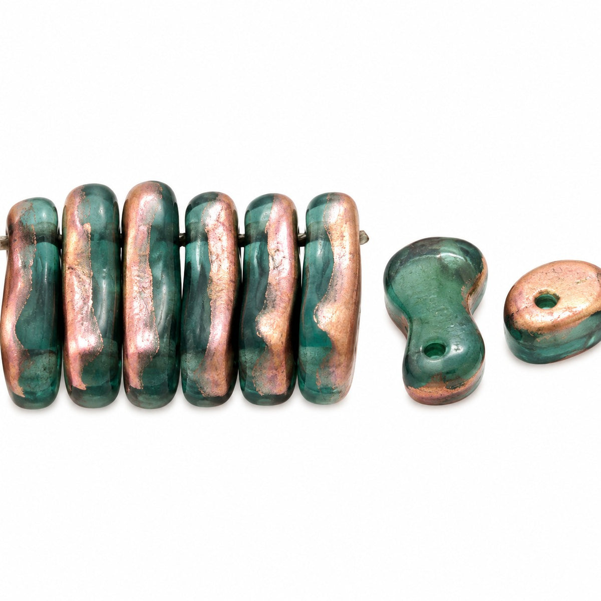2-Hole Pressed Beads, Transparent Aqua Matte Rose Gold Capri (60210-84110-27101), Glass, Czech Republic