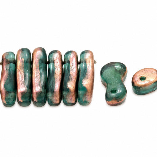 2-Hole Pressed Beads, Transparent Aqua Matte Rose Gold Capri (60210-84110-27101), Glass, Czech Republic