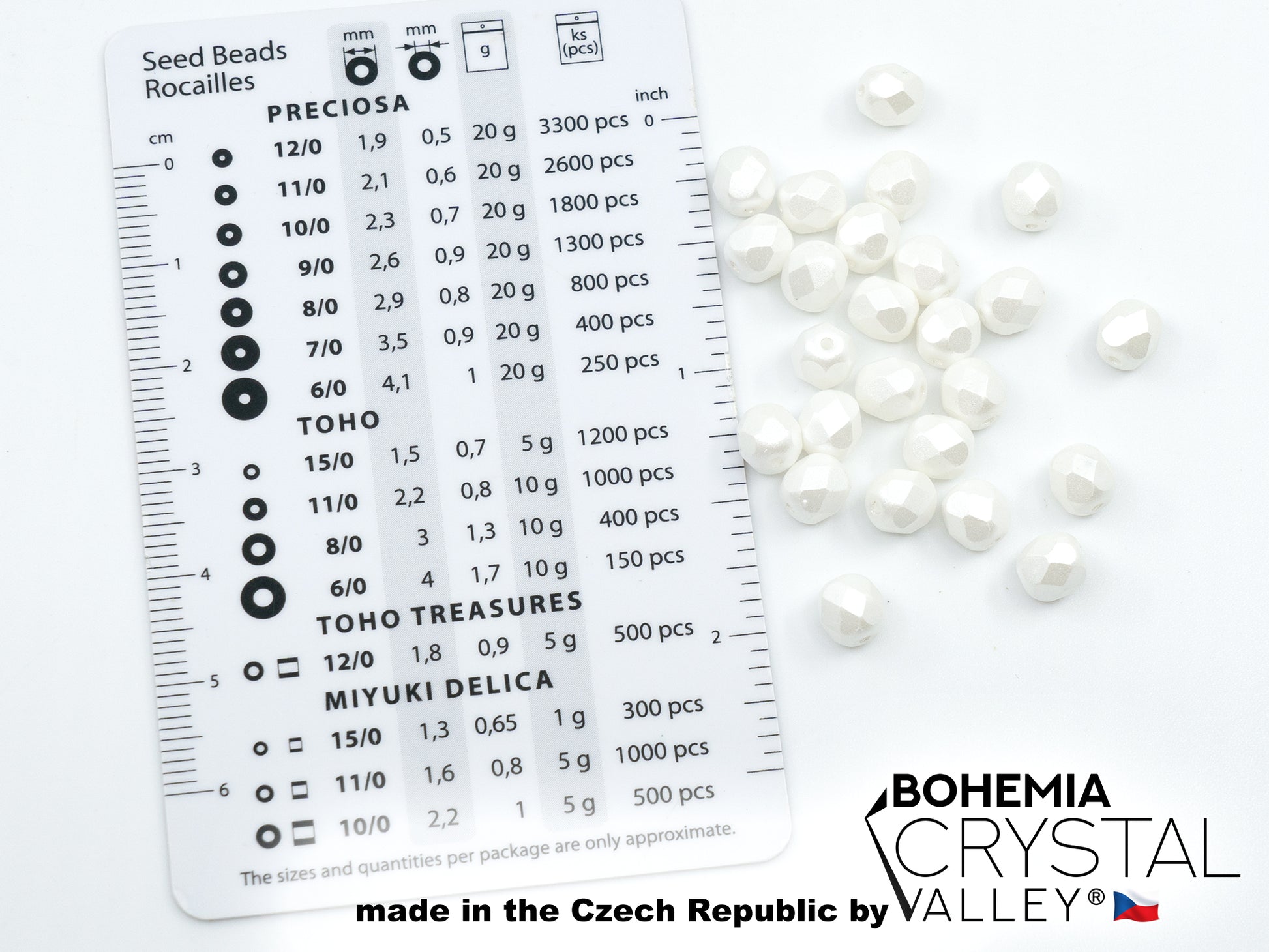 Facted Fire Polish Round Beads Pastel White (25001), Glass, Czech Republic