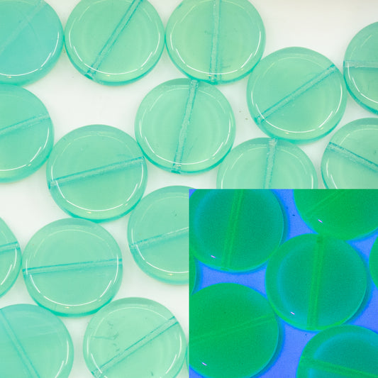 OUTLET 10 grams Coin Beads, 14 x 14 mm, Opal Aqua (61100), Glass, Czech Republic