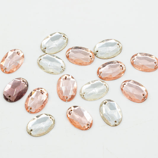 OUTLET 10 grams Pressed Cabochon (Without Hole), 11 x 16 mm, Pink Crystal Mixed Colors 2Hole Ovl (pink-crystal-mix-2hole-ovl), Glass, Czech Republic