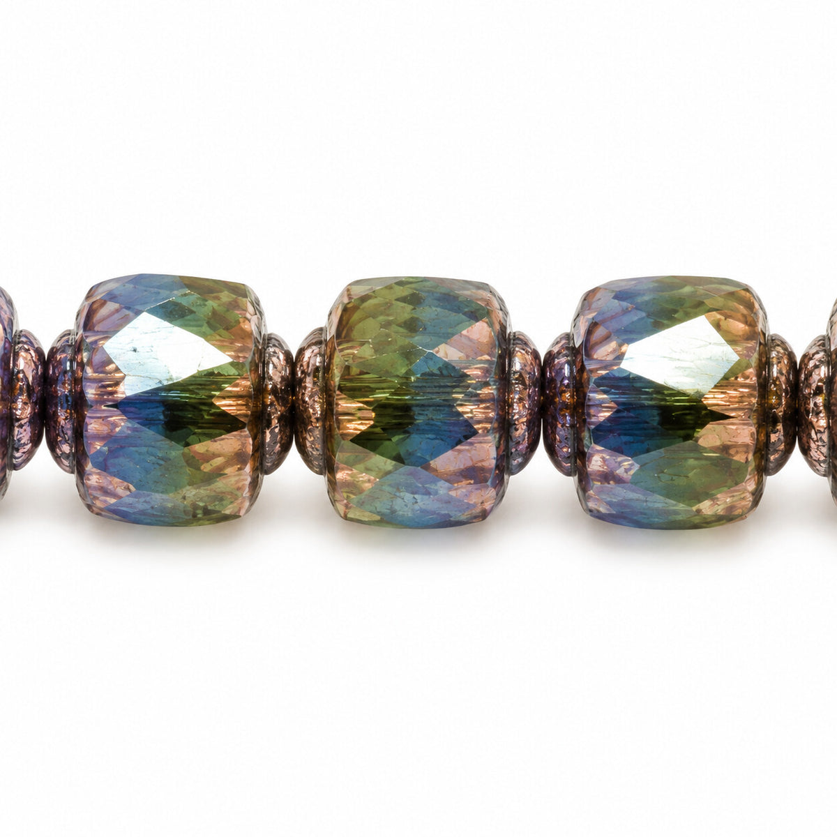 Cathedral Faceted Fire Polished Beads, X1025 Bronze (x1025-14415), Glass, Czech Republic
