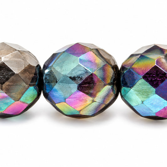 Faceted Round Fire Polished Beads, Crystal 98555 (00030-98555), Glass, Czech Republic