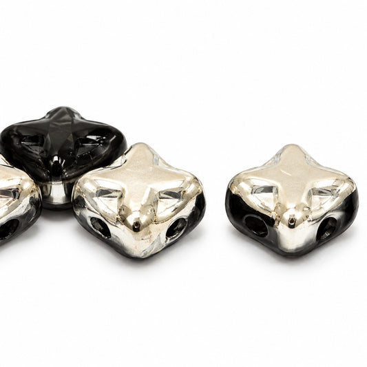 Cross Diagonal Square Beads, Black 27501 (23980-27501), Glass, Czech Republic