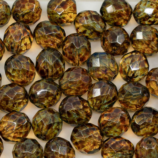 奥特莱斯 250克多面火抛光圆珠，10 x 10毫米，蓝色水晶混合石灰华 (30031-86800)，玻璃，捷克共和国