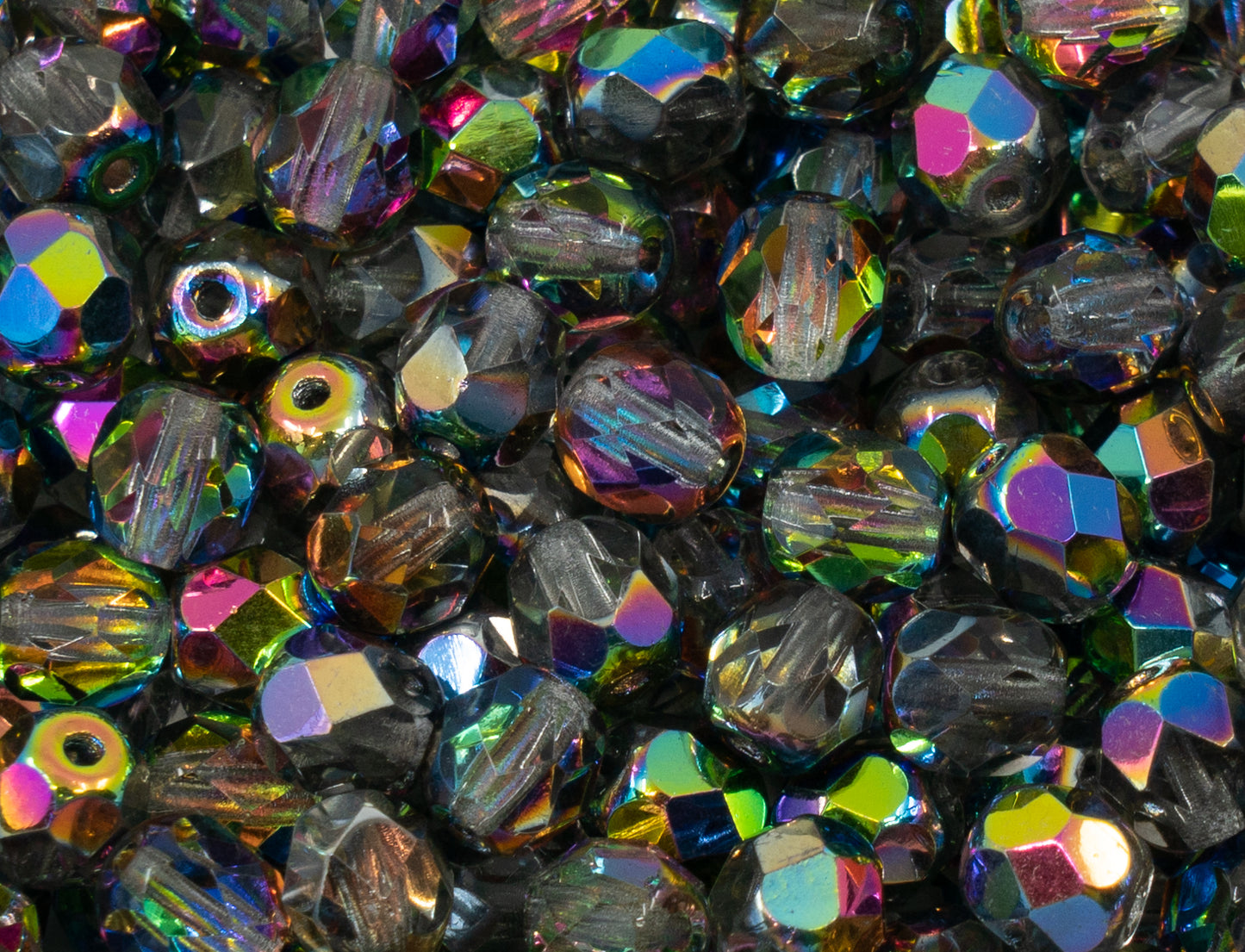 Faceted Fire Polished Pressed Czech Glass Beads, Crystal Vitrail Medium Double Sided 00030-28137