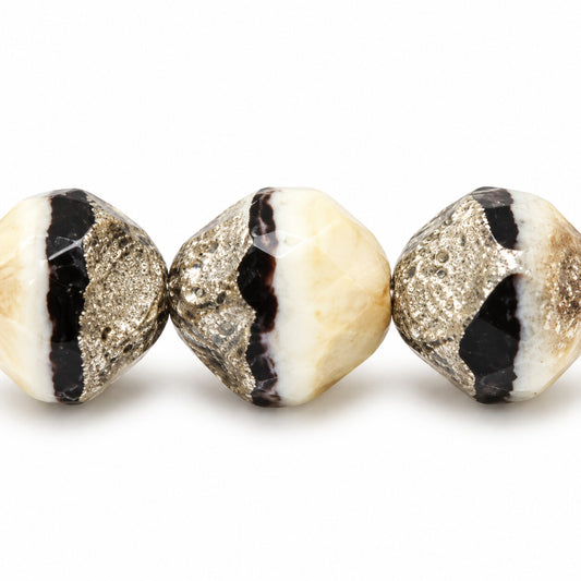 Special Cut Faceted Fire Polished Beads. Smashed, X2996 Antique Silver Patina (x2996-81002), Glass, Czech Republic