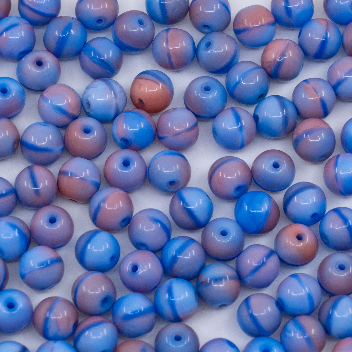 OUTLET 250g/50g Round Druck Beads, 6 x 6 mm, Blue Pink Mixed (blue-pink-mixed), Glass, Czech Republic