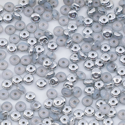 OUTLET 250g/50g Space Disk Beads, 4 x 4 mm, White Crystal Silver Half Coating (02010-27001), Glass, Czech Republic