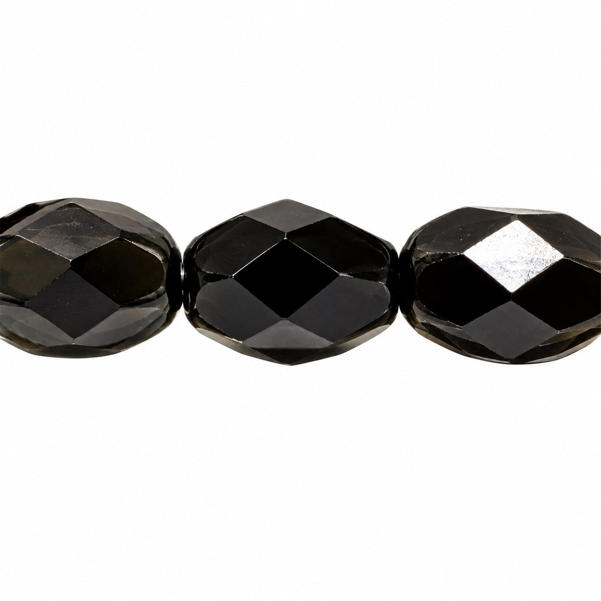 Oval Faceted Beads, Black (23980), Glass, Czech Republic