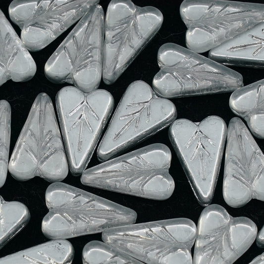 OUTLET 250g/50g Heart Leaf Bead, 16 x 11 mm, Crystal Crystal Silver Half Coating (00030-27001), Glass, Czech Republic