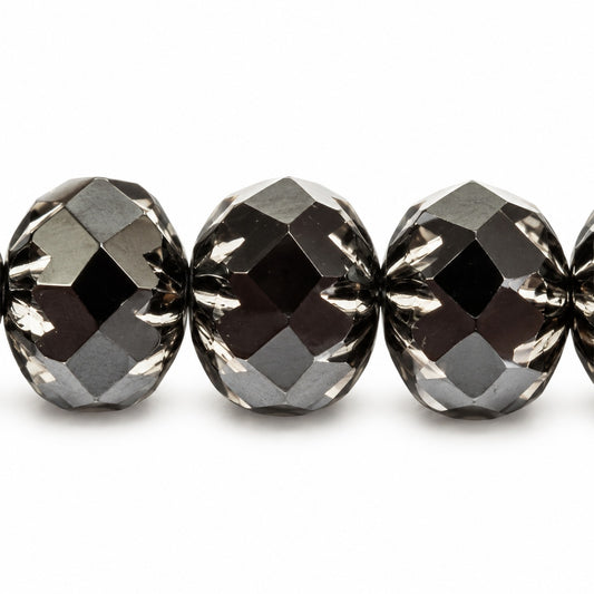Special Cut Faceted Fire Polished Beads, Black Platin (23980-13702), Glass, Czech Republic