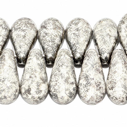 Dagger Beads, Black Terracotta Silver (23980-15481), Glass, Czech Republic