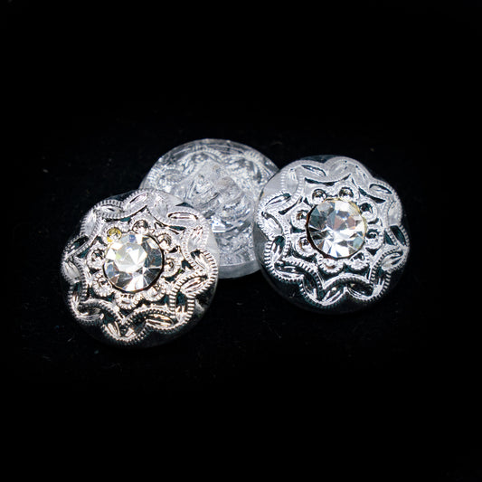 OUTLET 1 pcs Czech Glass Handmade Button, s8, Crystal Silver Ornament with Stone, Glass, Czech Republic
