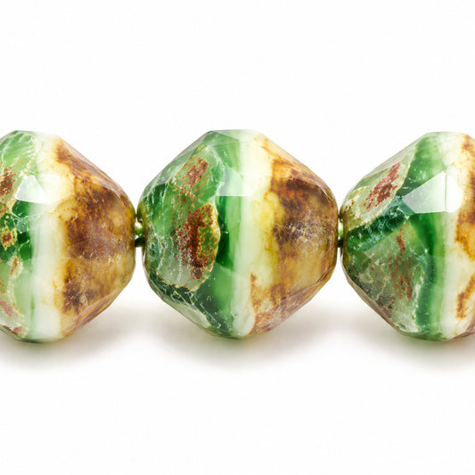 Special Cut Faceted Fire Polished Beads. Smashed, T1026 Stain Strong (t1026-86805), Glass, Czech Republic