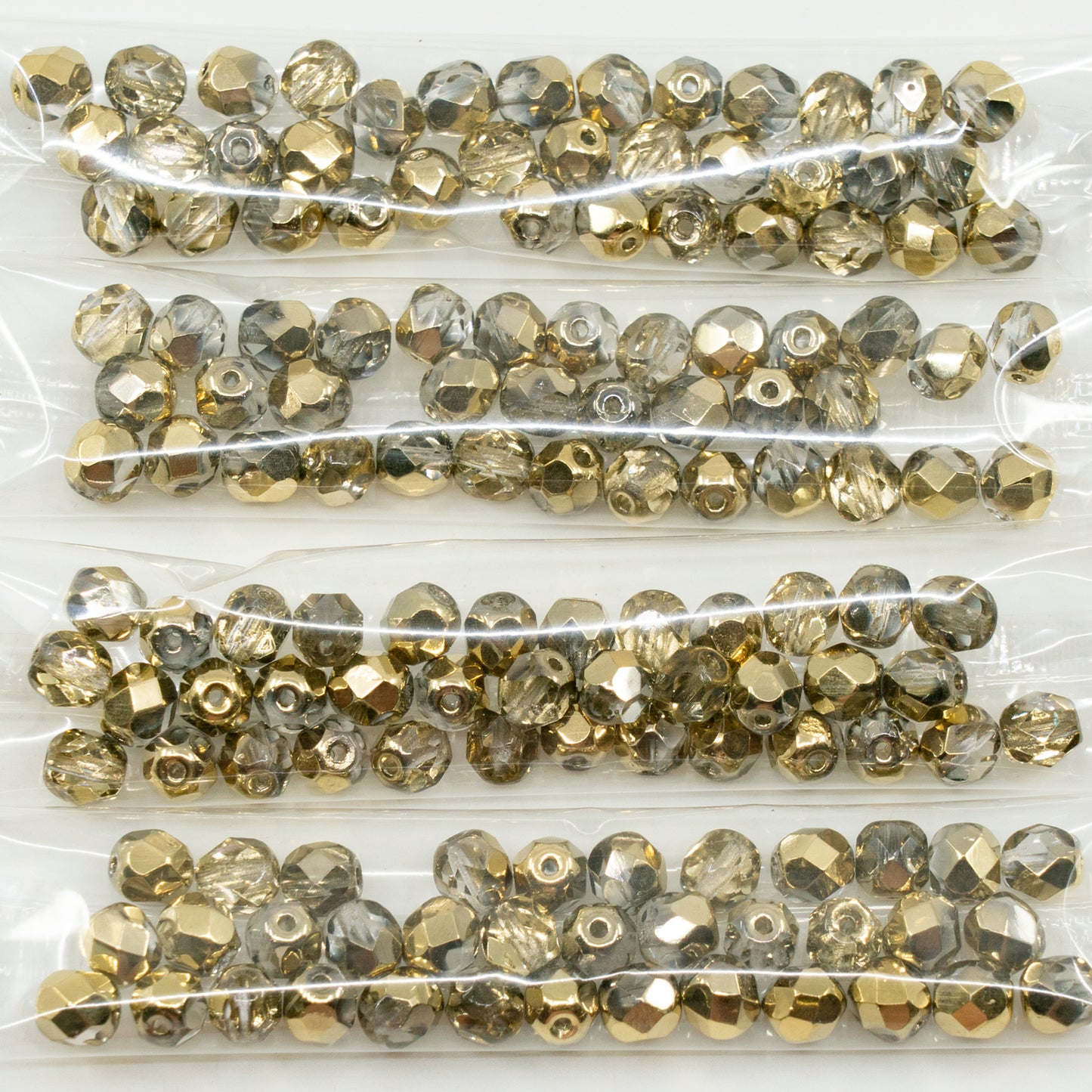 アウトレット 10グラム ファセットラウンドファイアポリッシュビーズ、クリスタルゴールド（00030-26441）、ガラス、チェコ共和国
