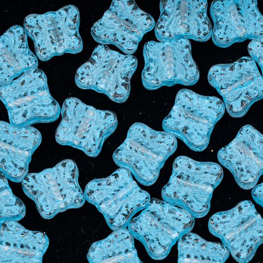 OUTLET 250 grams Pressed Beads Butterflies, 12 x 12 mm, Crystal Light Blue Lined (00030-54308), Glass, Czech Republic