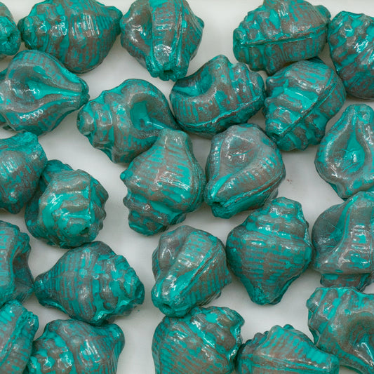 捷克共和国 10 克装 紫螺贝壳珠，15 x 12 毫米，粉色绿松石色，玻璃材质