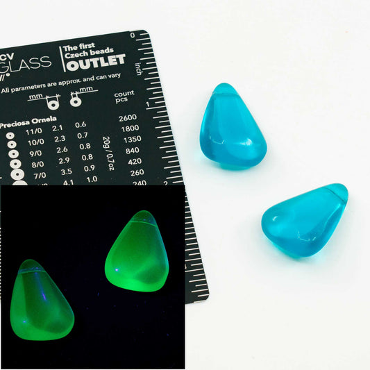 OUTLET 10 克吊坠珠，19 x 28 毫米，蓝色乌兰 Vntg（blue-uran-vntg），玻璃，捷克共和国