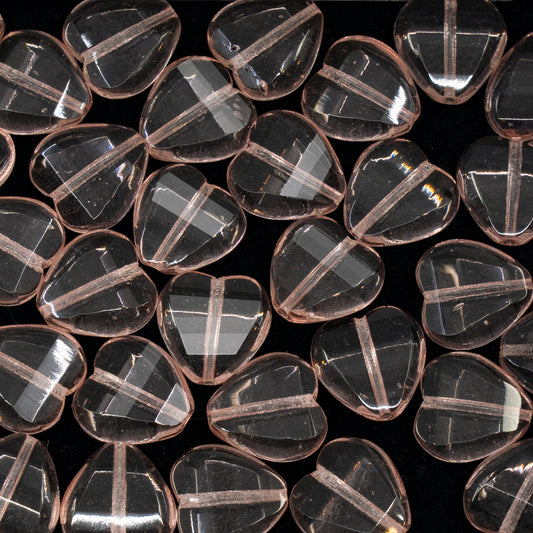 アウトレット 10グラム ファセットカット スペシャルカット ハートビーズ 12 x 12 mm 透明ピンク (70110) ガラス チェコ共和国