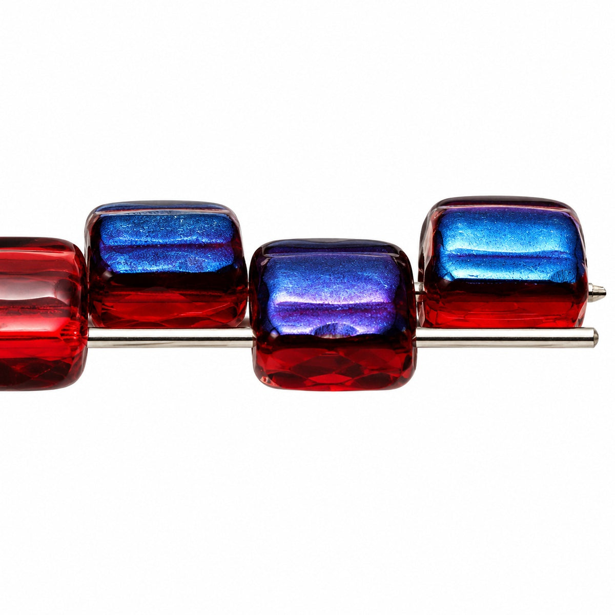 2-Hole Square Beads, Ruby Red 22201 (90080-22201), Glass, Czech Republic