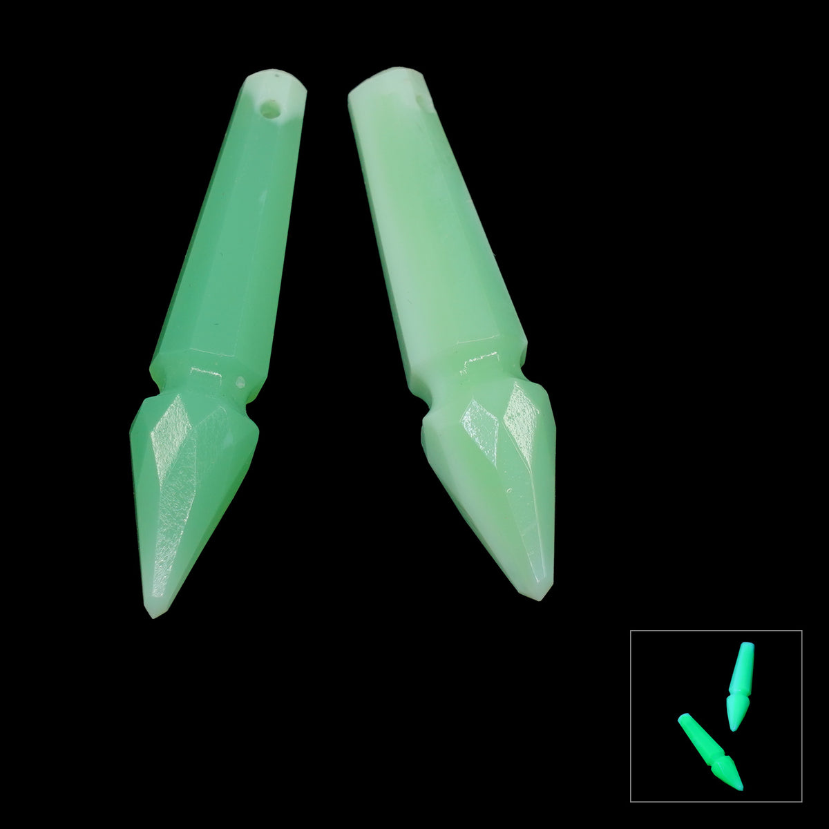1 pc Uranium Chandelier Trimming Icicle Drop (approx. 51x11mm), Opal Green, Hand Cut and Polished Glass, Czech Republic, OUTLET