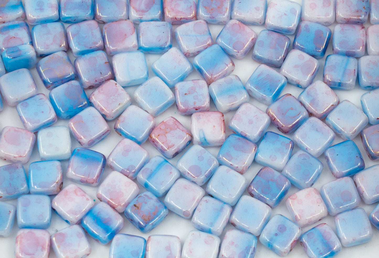 OUTLET 10 grams 2-Holes Pressed Tile Beads, 6 x 6 mm, Blue Pink Mixed Colors (blue-pink-mix), Glass, Czech Republic