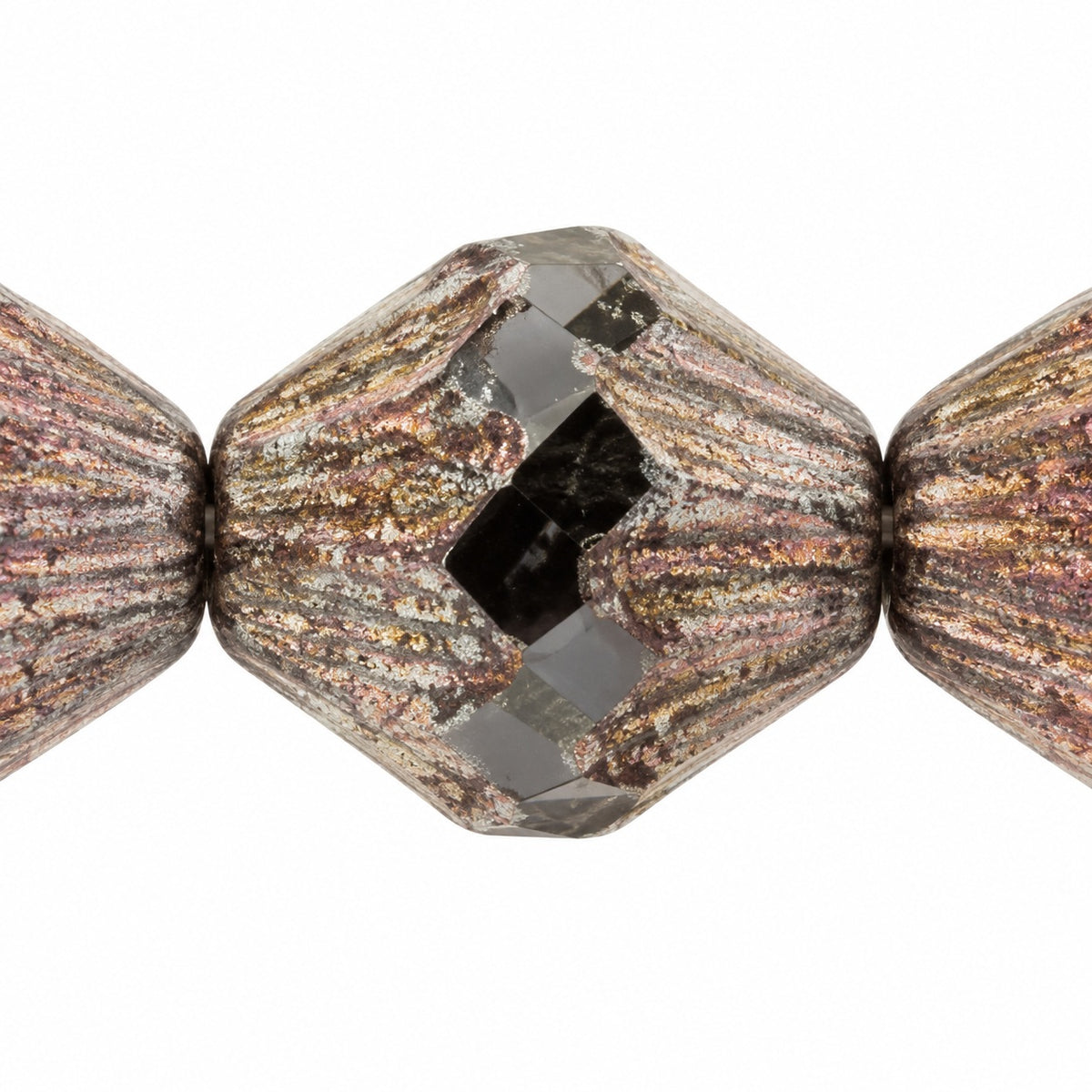 Faceted Special Cut Beads Lanterns, Black Stain With Luster Blue (23980-65431), Glass, Czech Republic