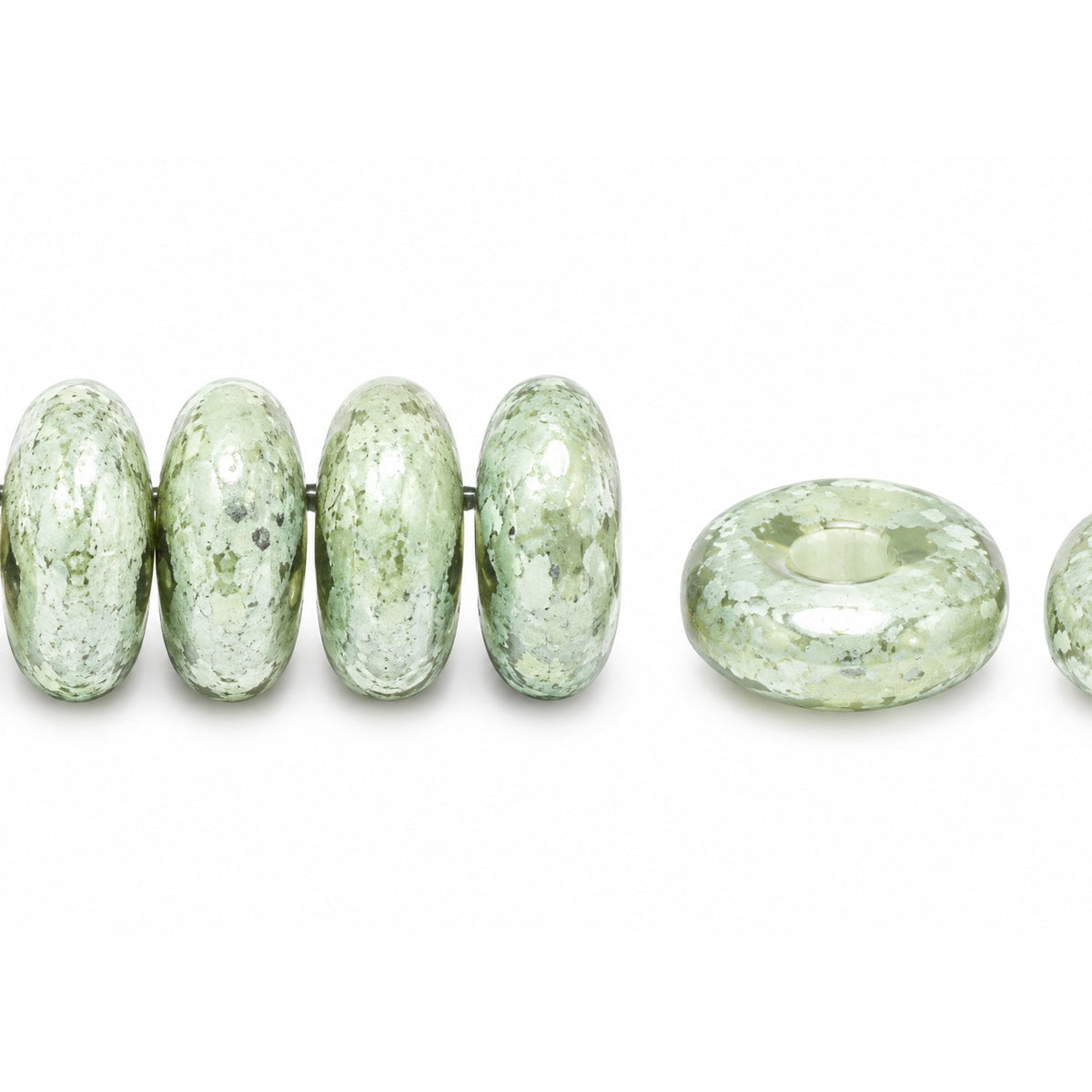 Donuts And Discs 2-Hole Pressed Beads, White Terracotta Green (2010-15457), Glass, Czech Republic