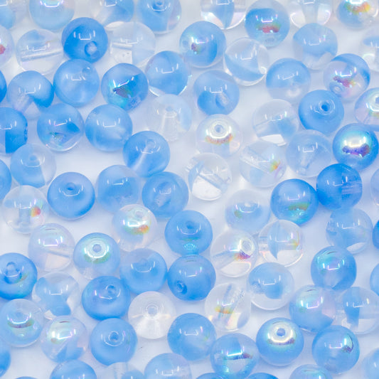 OUTLET 250g/50g Round Druck Beads, 6 x 6 mm, Crystal Blue Ab (36018-28701), Glass, Czech Republic