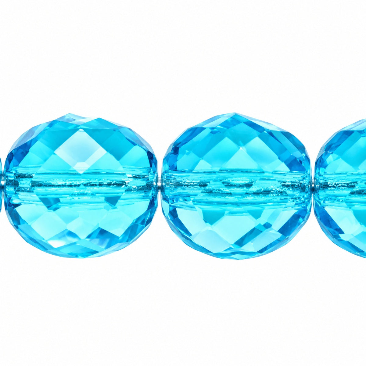 Faceted Round Fire Polished Beads, Transparent Aqua (60020), Glass, Czech Republic