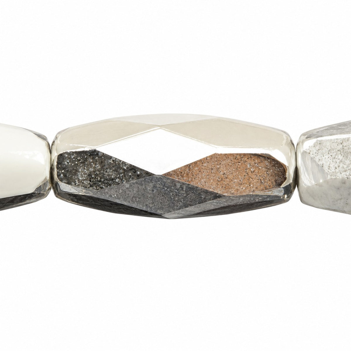 Fire Polished Faceted Oval Beads, Chalk White Crystal Silver Half Coating (03000-27001), Glass, Czech Republic