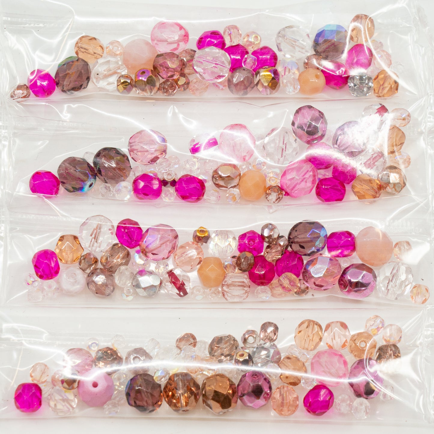 OUTLET 10 grams Faceted Round Fire Polished Beads, size mix, Pink Mix (Pink Mix), Glass, Czech Republic