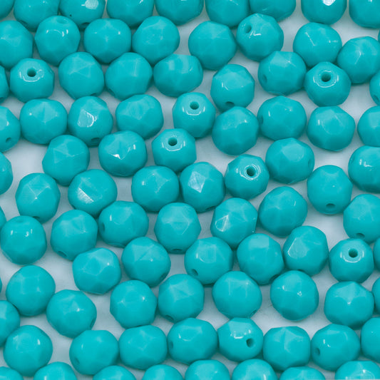 OUTLET 250g/50g Faceted Round Fire Polished Beads, 6 x 6 mm, Turquise (63120), Glass, Czech Republic