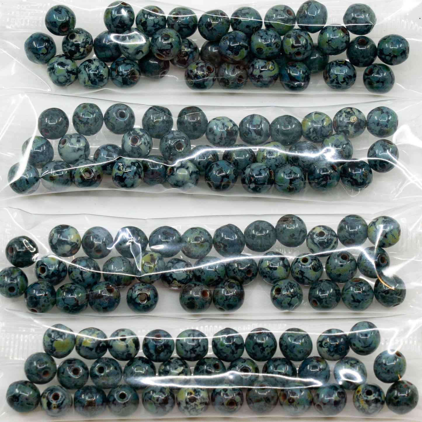 OUTLET 10 grams Round Druck Beads, 6 x 6 mm, Black Travertin (23980-86800), Glass, Czech Republic