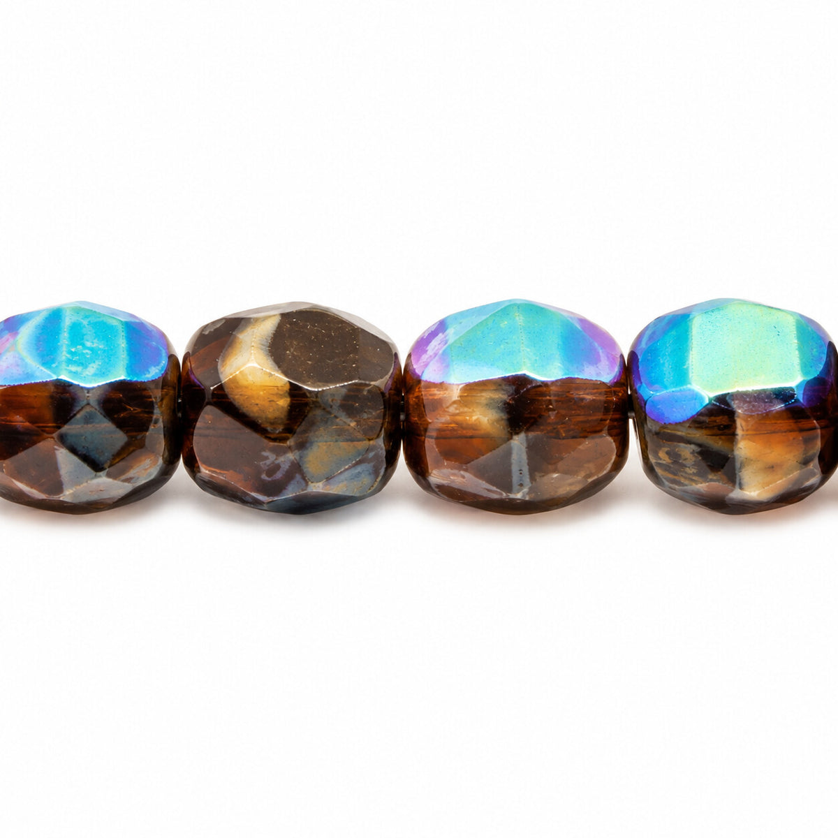 Faceted Special Cut Beads, Striped Dark Brown Ab (26117-28701), Glass, Czech Republic