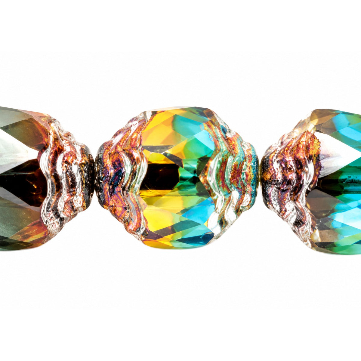 Special Cut Faceted Fire Polished Beads, T0050 Picasso (t0050-43400), Glass, Czech Republic